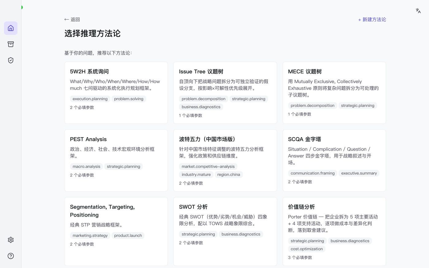Leadly 战略推理引擎 — 方法论选择与推理配置