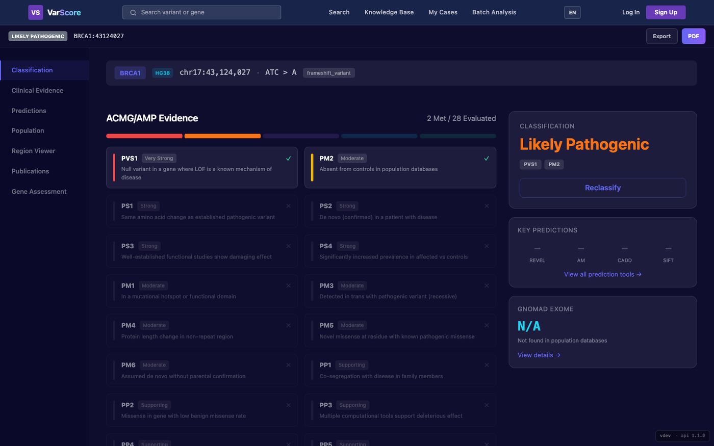 VarScore 基因变异评分系统
