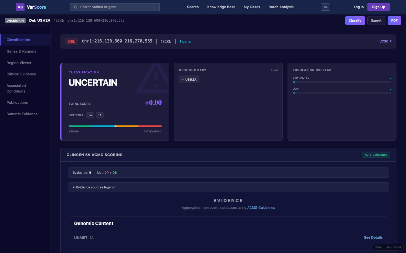 VarScore 基因变异评分系统 — 结构变异（SV）：ClinGen CNV 分级 + 区域浏览器多数据轨